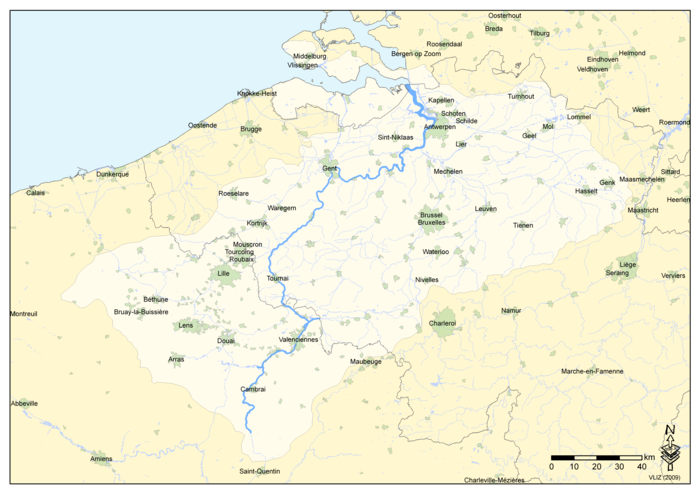The Scheldt, from source to estuary