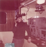 André Van Torre bij de telefoon op de Z.402 Atlantis (Bouwjaar 1963)